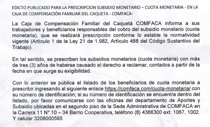 Prescipción de Cuota Monetaria